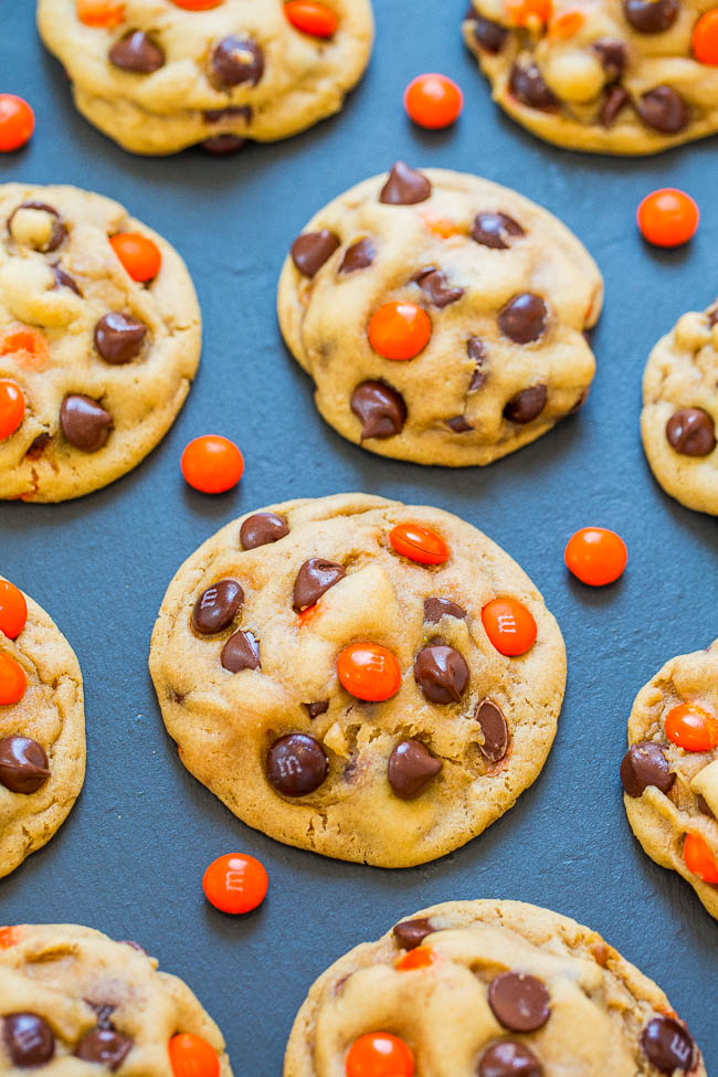 Chocolate Chip M&M's Halloween Cookies - Averie Cooks