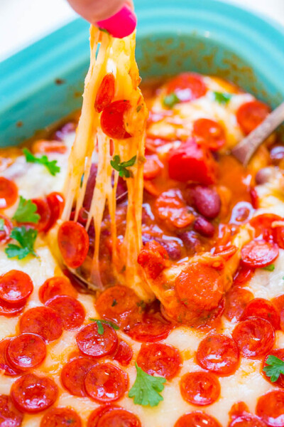 Pepperoni Pizza Baked Beans - Averie Cooks