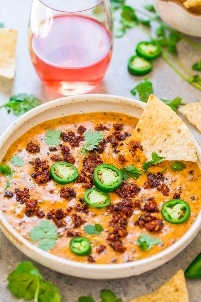 Spicy Chorizo Queso Dip (NO Processed Cheese!) - Averie Cooks