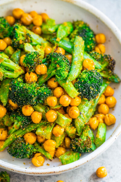 Cheesy Roasted Chickpeas and Broccoli - Averie Cooks