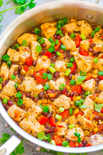 15 Minute Salsa And Black Bean Chicken Skillet Averie Cooks 8943