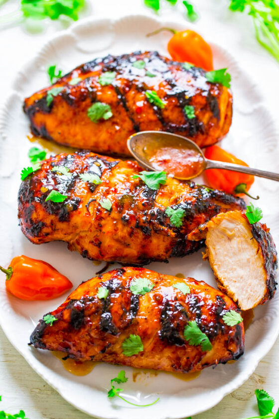 Grilled Chili Peach Chicken - Averie Cooks