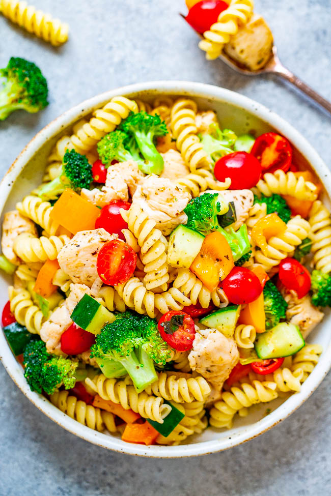 Easy Pasta Salad with Italian Dressing (Healthier!) - Averie Cooks