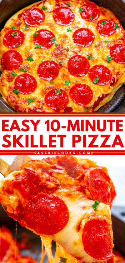 10-Minute Stovetop Cast Iron Skillet Pizza - Averie Cooks