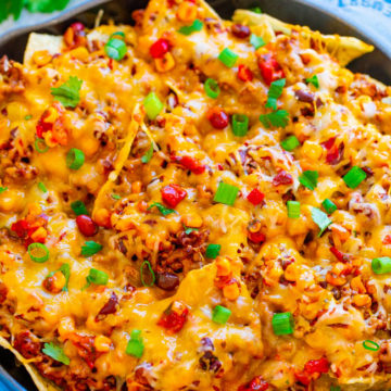 Skillet Loaded Nachos (Easy Ground Beef Nachos!) - Averie Cooks