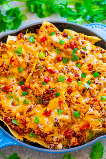 Loaded Skillet Nachos (with Ground Beef!) - Averie Cooks