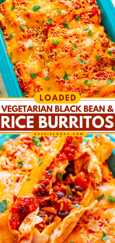 Loaded Vegetarian Burritos (Cheesy Black Bean & Rice!) - Averie Cooks