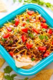 Layered Taco Dip (with Ground Beef) - Averie Cooks