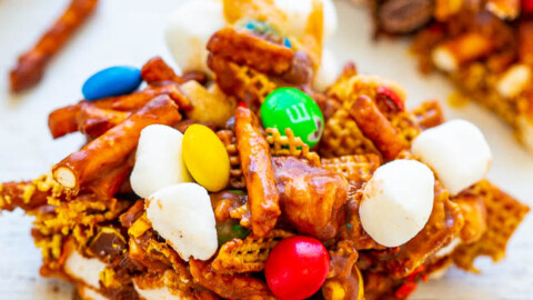 Chex Mix Bars with Pretzels and M&Ms - Deliciously Seasoned