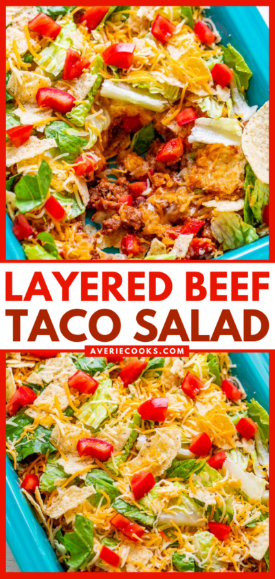 Easy Layered Taco Salad (with Ground Beef!) - Averie Cooks