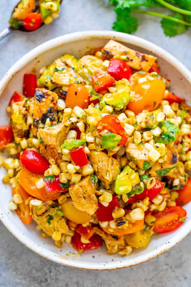 Grilled Corn Salad with Chicken (Easy & Healthy!) - Averie Cooks