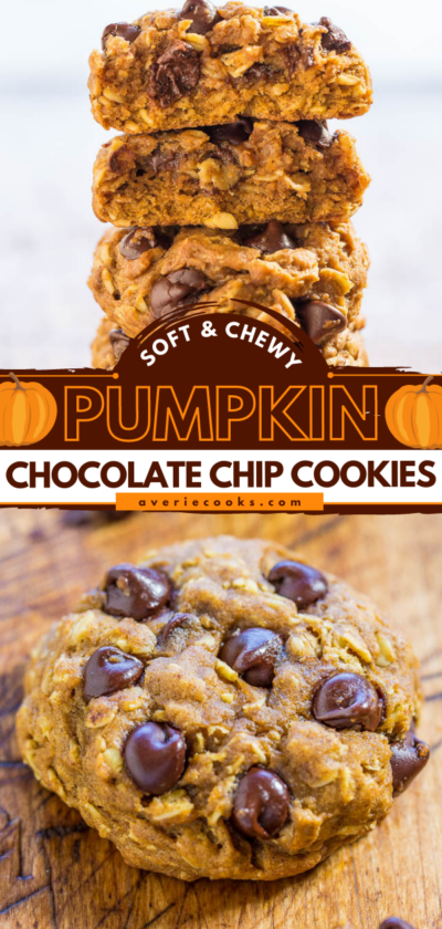 Thick & Chewy Pumpkin Oatmeal Chocolate Chip Cookies - Averie Cooks