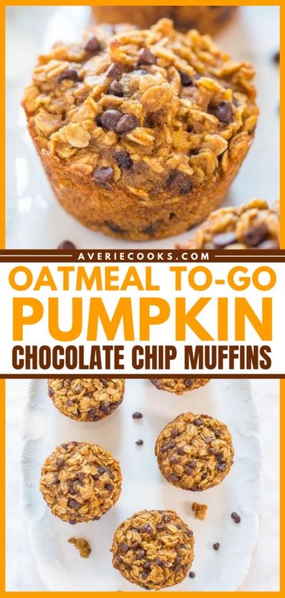 Hearty Oatmeal Pumpkin Chocolate Chip Muffins - Averie Cooks