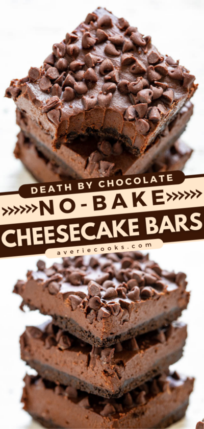 No-Bake Death by Chocolate Cheesecake Bars - Averie Cooks