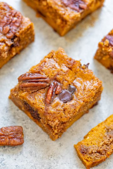 Soft Cake Mix Pumpkin Bars - Averie Cooks