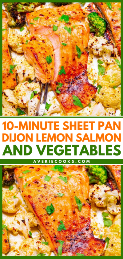 10-Minute Sheet Pan Dijon Salmon and Vegetables - Averie Cooks