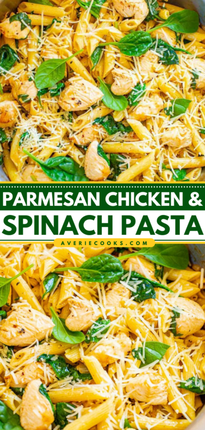 Lemony Chicken Spinach Pasta - Averie Cooks