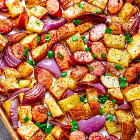 Sheet Pan Sausage, Peppers, Onions, and Potatoes - Plowing Through Life