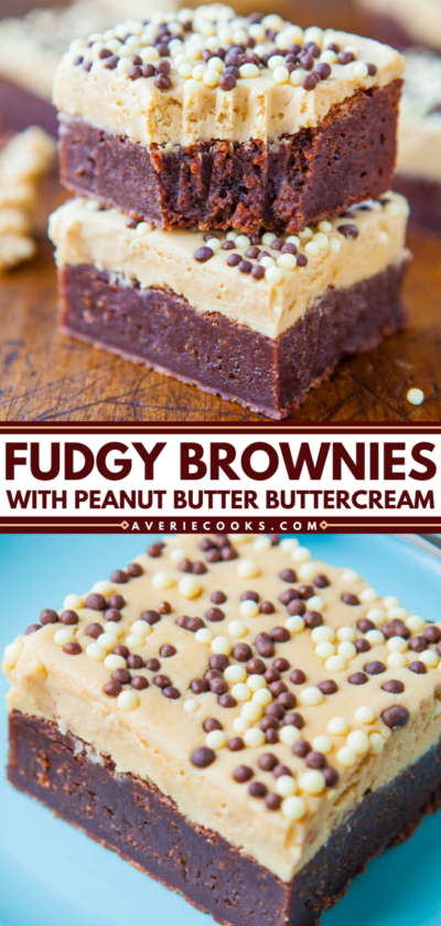 Frosted Peanut Butter Fudge Brownies - Averie Cooks