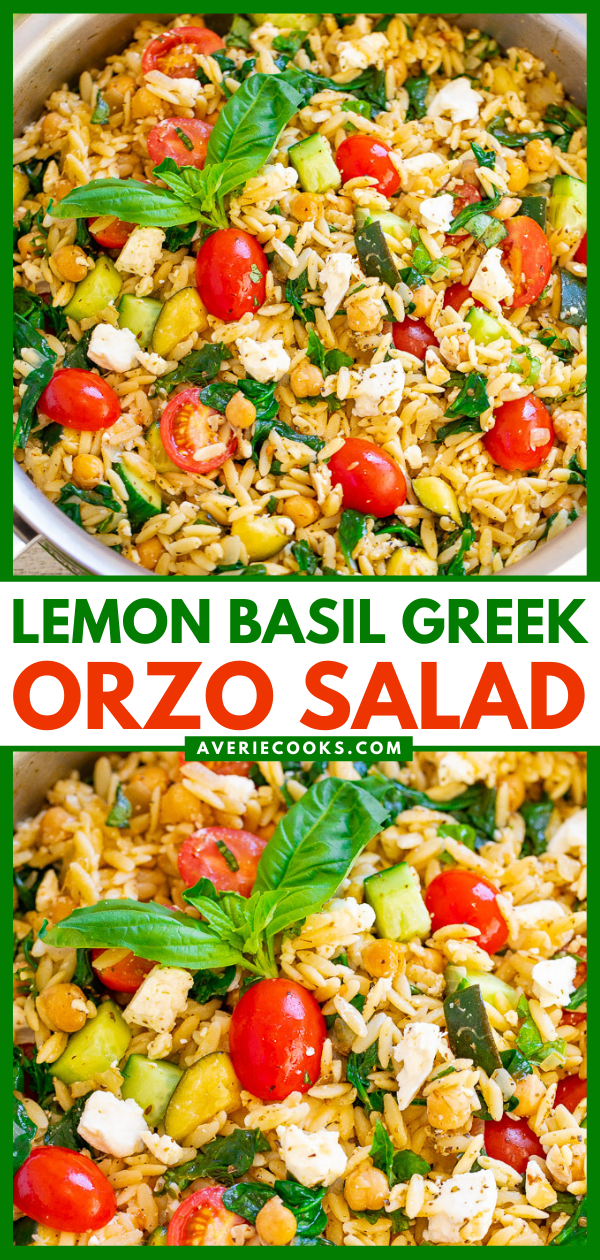 Lemon Basil Greek Orzo Salad - Averie Cooks