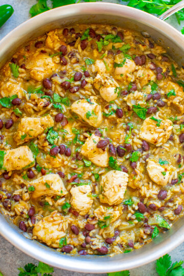 15-Minute Salsa Verde Chicken, Rice, and Beans - Averie Cooks