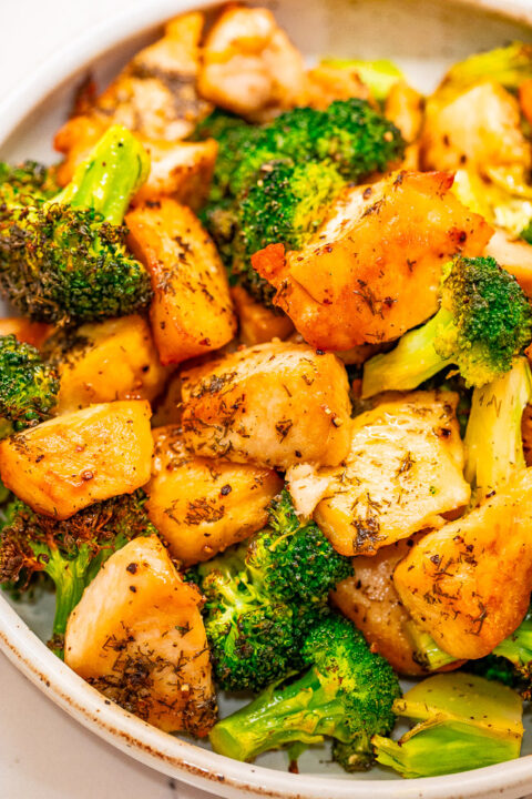 Sheet Pan Salt and Vinegar Chicken and Broccoli - Averie Cooks