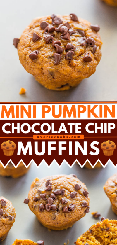 Mini Pumpkin Chocolate Chip Muffins - Averie Cooks