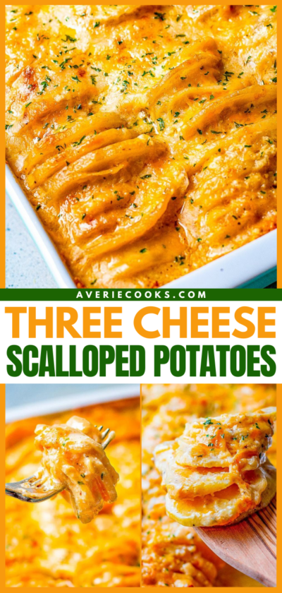 Three Cheese Scalloped Potatoes (Super Cheesy!) - Averie Cooks