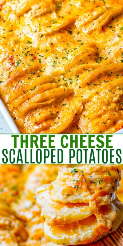 Three Cheese Scalloped Potatoes (Super Cheesy!) - Averie Cooks