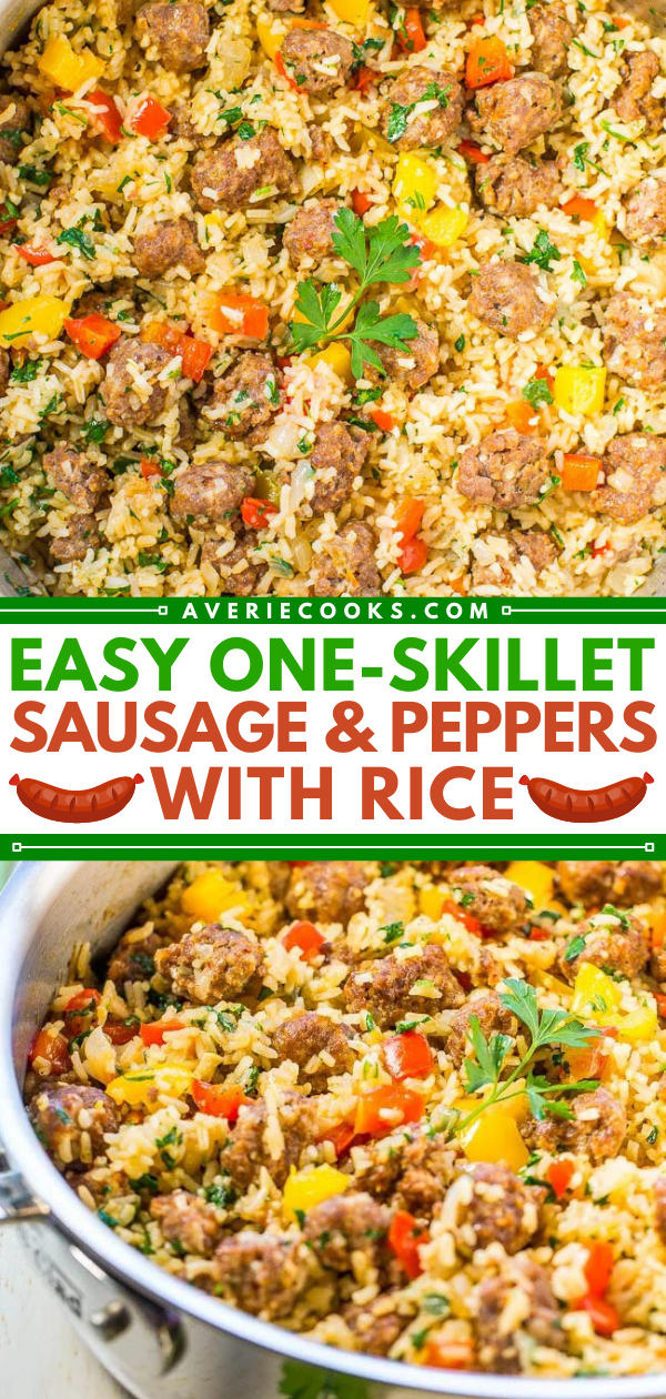 Italian Sausage and Peppers Skillet with Rice - Averie Cooks