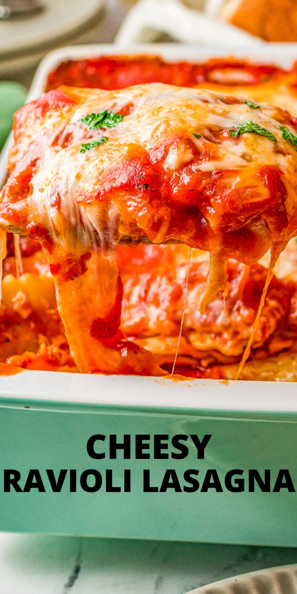 Cheesy Ravioli Lasagna Pintereste image. 