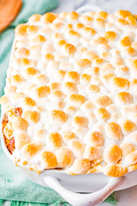 Classic Sweet Potato Casserole with Marshmallows on Top - Averie Cooks