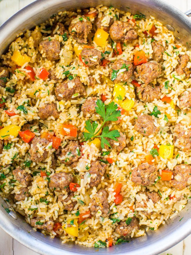 Easy One Skillet Sausage And Peppers With Rice Averie Cooks 1698