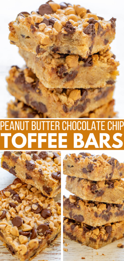 Peanut Butter Chocolate Chip Toffee Bars - Averie Cooks