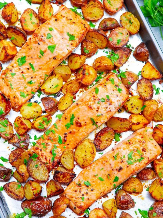 Sheet Pan Lemon Dijon Baked Salmon and Potatoes - Averie Cooks