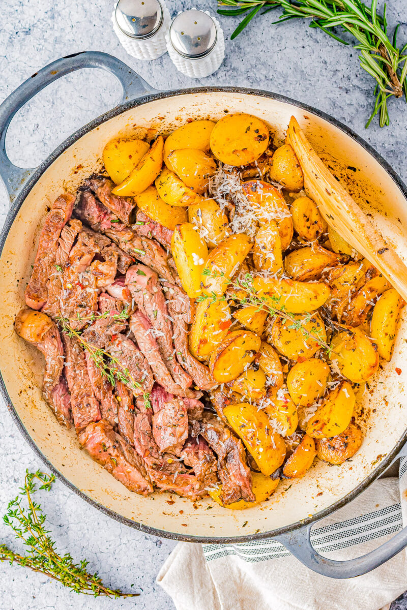 Garlic Butter Steak And Potatoes Skillet Averie Cooks 