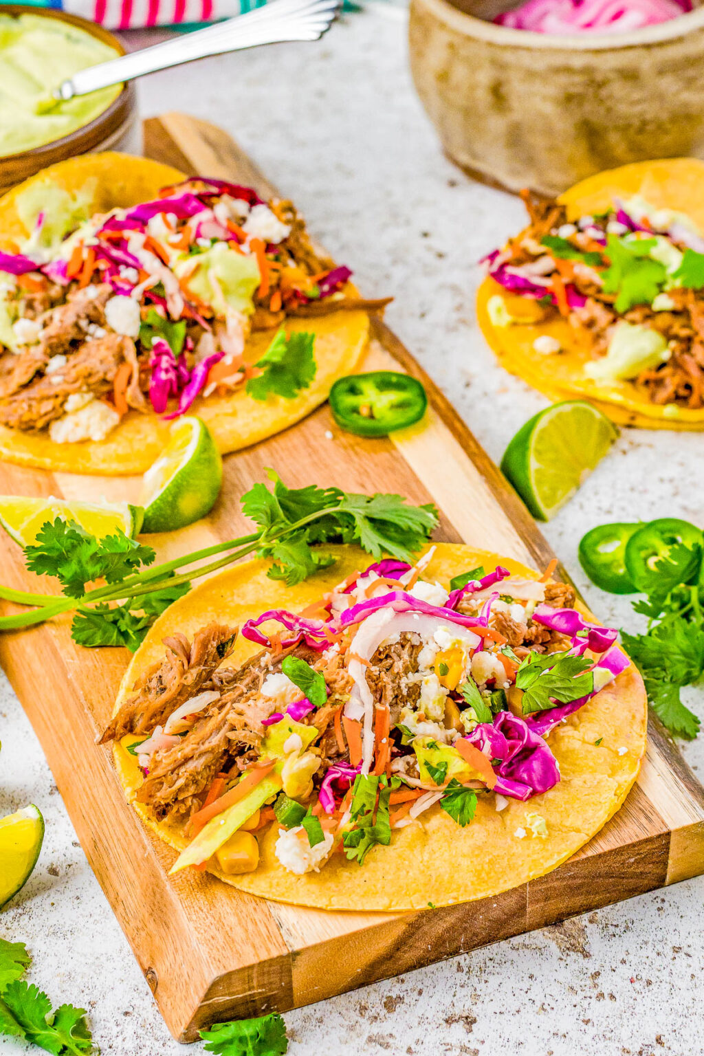 Pulled Pork Tacos (+ Toppings!) - Averie Cooks