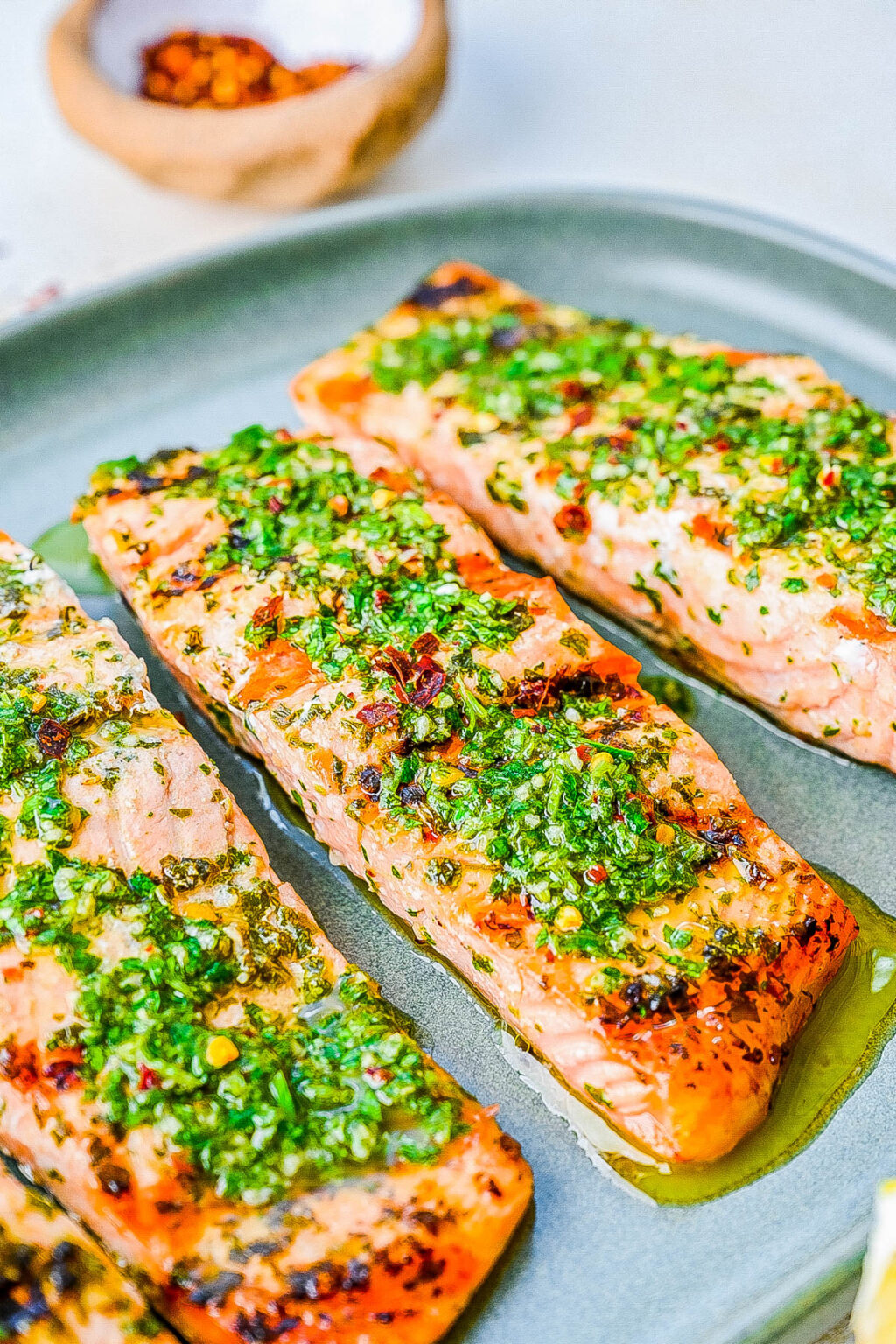 20-Minute Grilled Chimichurri Salmon - Averie Cooks