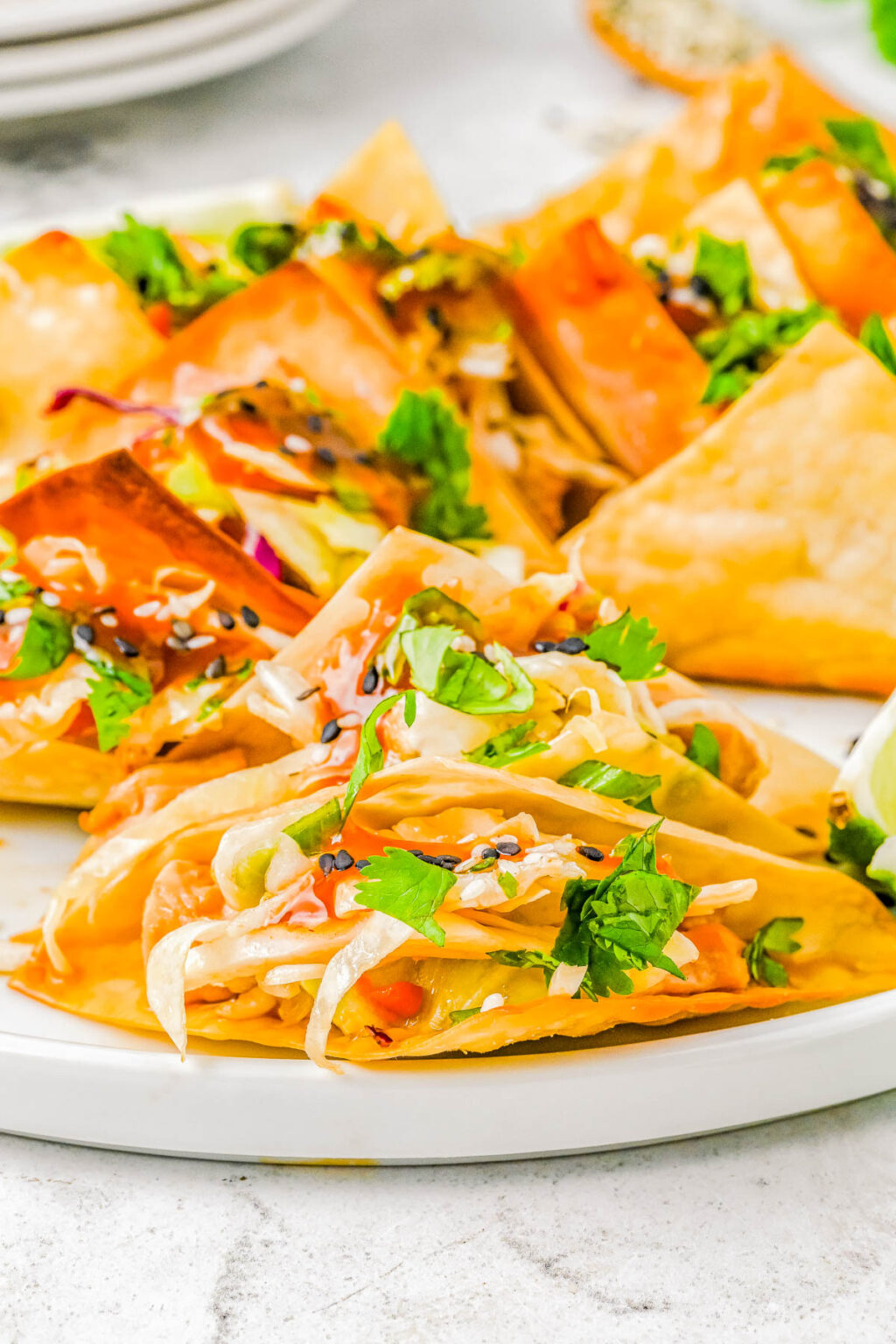 Copycat Applebee's Chicken Wonton Tacos - Averie Cooks