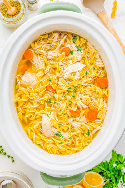 Easiest Slow Cooker Chicken Noodle Soup - Averie Cooks