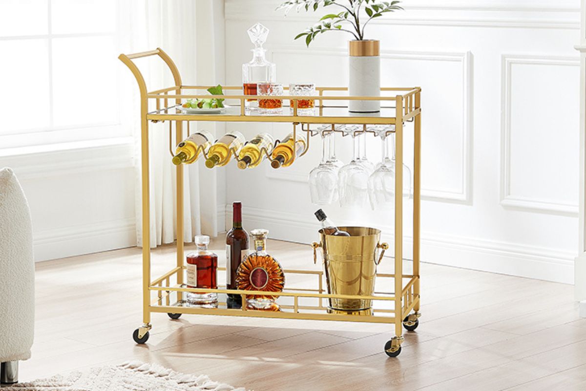 Vasagle Gold Bar Cart with Two Mirrored Shelves