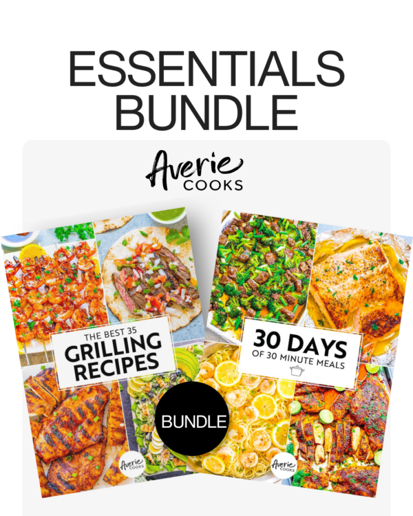 Image of Averie Cooks Essentials Bundle featuring two cookbooks: "The Best 35 Grilling Recipes" and "30 Days of 30 Minute Meals.