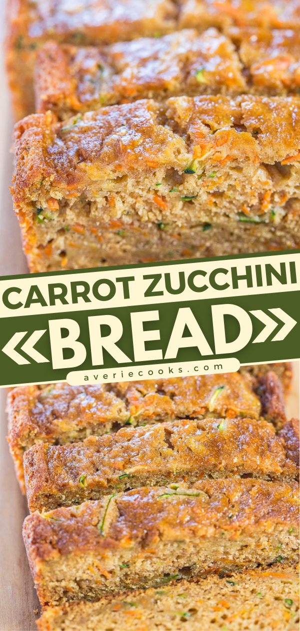 Zucchini Carrot Bread — 🥕💚🧡🎉 This is a fast, EASY, one bowl, no-mixer recipe for the BEST zucchini carrot bread! It's super soft, moist, and tastes so good you'll forget it's on the healthier side! If you're trying to take advantage of an abundance of summertime zucchini or just have a craving a fresh and warm quick bread, this one is PERFECT! As a bonus: even picky eaters don't seem to notice the zucchini! 😉