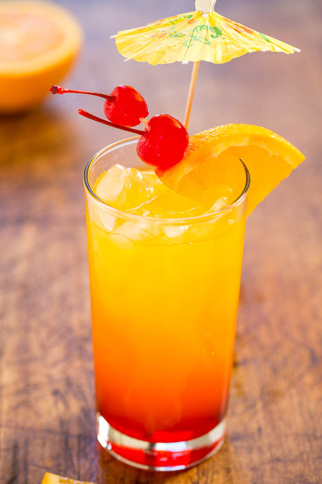Tequila Sunrise — Not only is it pretty to look at, but a tequila sunrise is also refreshing, nostalgic, and the grenadine sweetens it up enough that you may not even notice it packs quite a punch!