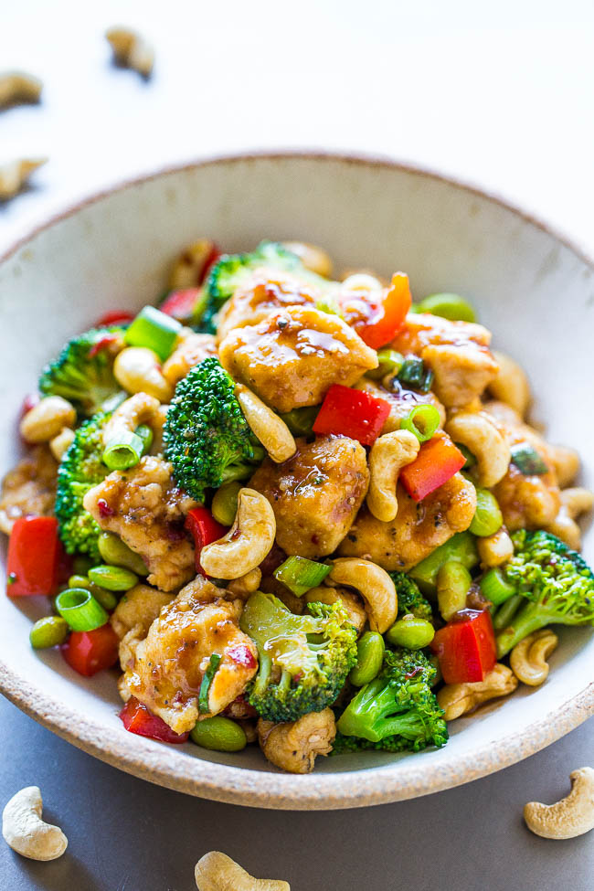 Cashew Chicken stir fry in serving bowl