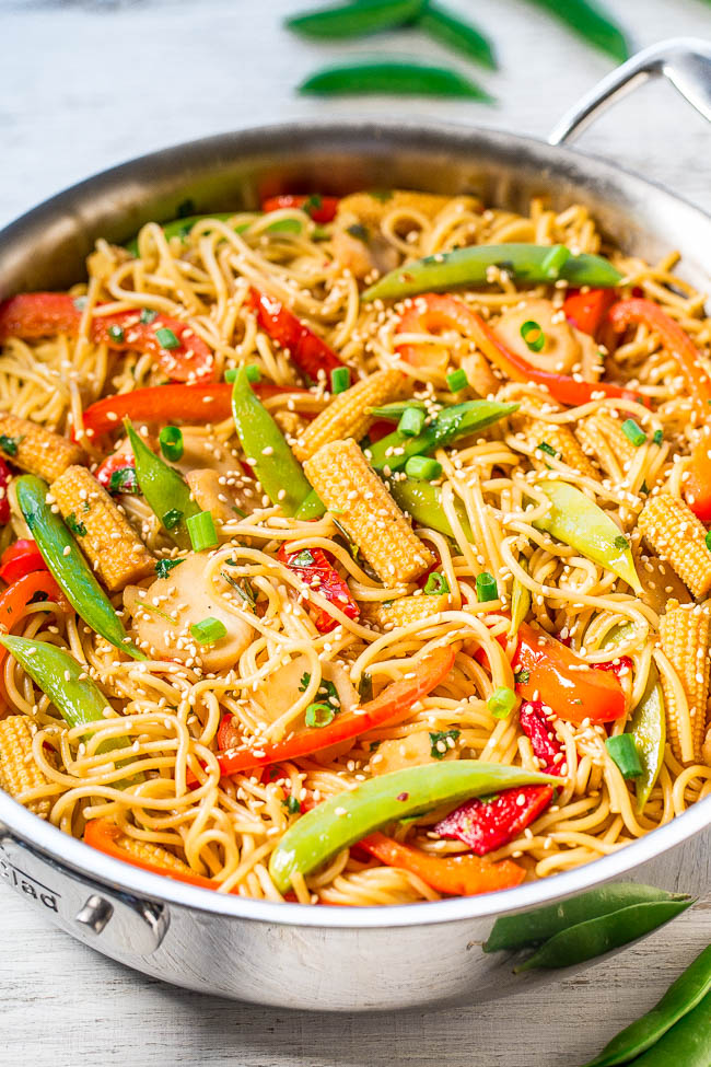 Sweet and Sour Asian Noodles in metal skillet